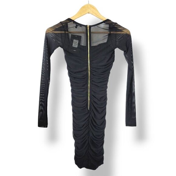 NEW Fashion Nova Oh So Fresh Ruched Mesh Mini Dress in Black Size XS - Picture 6 of 11